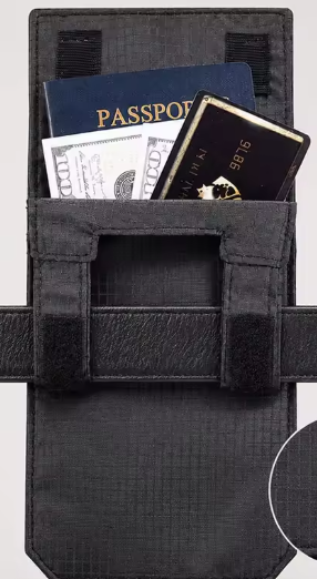 Cartera oculta negra con documentos y billetes